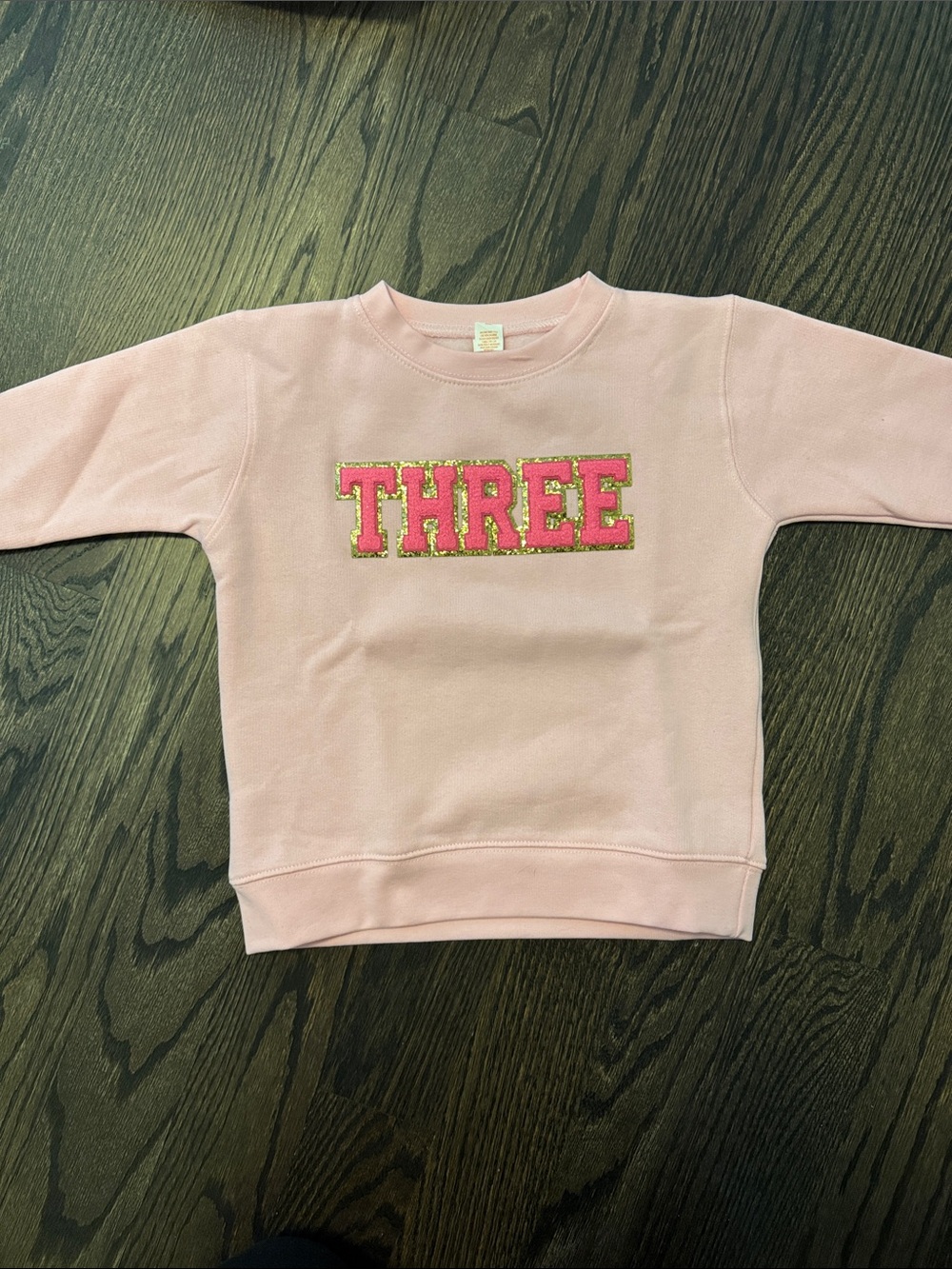 Girls Pink 'THREE' Appliqué Sweatshirt - Kids Shirt